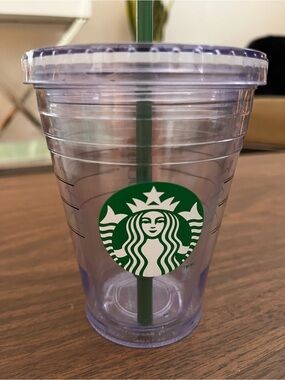 Starbucks Clear Reusable Cold Cup with Green Logo and Straw